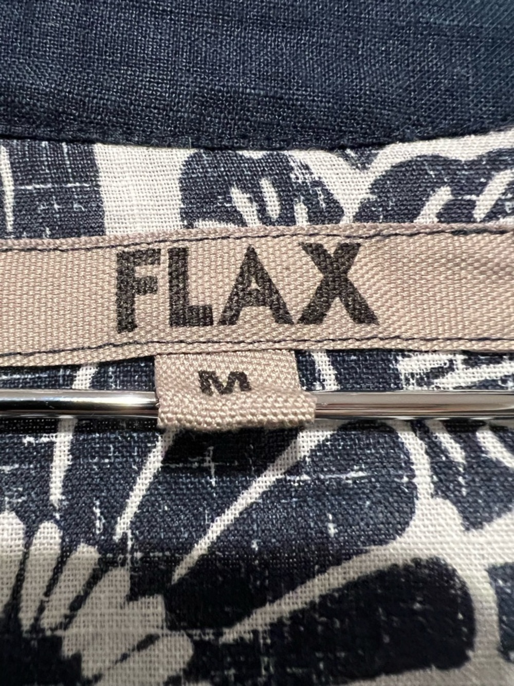 FLAX Linen Floral Tunic Top Blue White Relaxed Fit Side Slits 3/4 Sleeve - Picture 2 of 5
